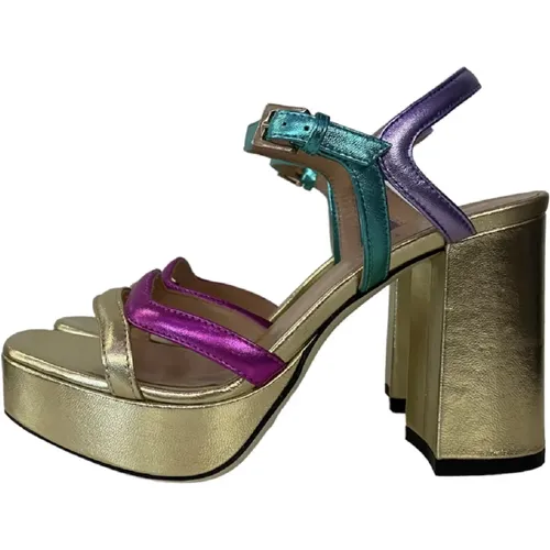 Multicolored laminated leather sandals with platform - 40 , female, Sizes: 7 UK - Pollini - Modalova