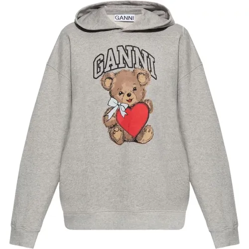 Bären-Print-Sweatshirt Grauer Baumwoll-Jersey - Ganni - Modalova