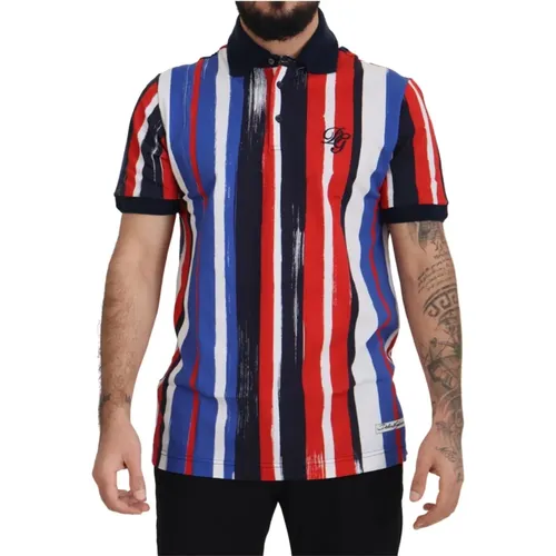 Bunt gestreiftes Baumwoll-Polo-T-Shirt , Herren, Größe: XL - Dolce & Gabbana - Modalova