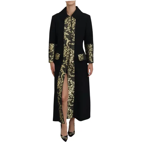Gold Jacquard Long Trench Coat Jacket , female, Sizes: M, S - Dolce & Gabbana - Modalova