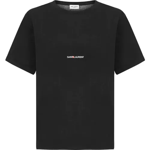 Schwarzes Baumwoll-Jersey-T-Shirt mit ikonischem Logo , Damen, Größe: M - Saint Laurent - Modalova