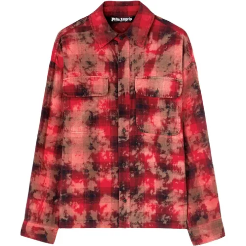 Plaid Check Logo Print Shirt , male, Sizes: L, M - Palm Angels - Modalova