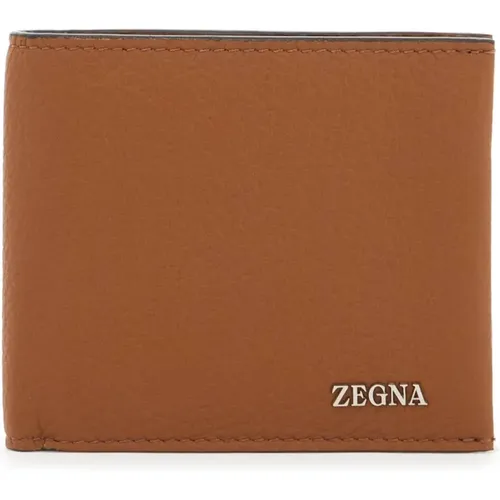 Grained Leather Bifold Wallet with Logo , male, Sizes: ONE SIZE - Ermenegildo Zegna - Modalova