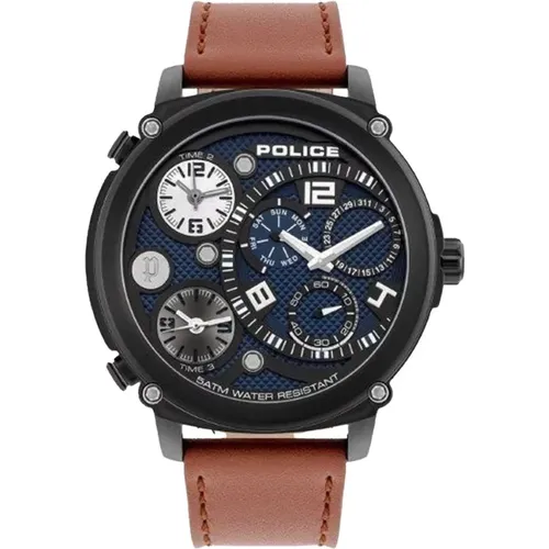 Mens Leather Multi-Function Watch , male, Sizes: ONE SIZE - Police - Modalova