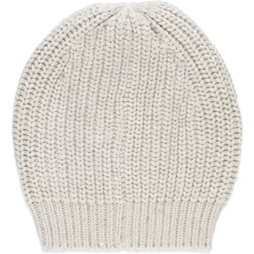 Ivory Kaschmir Seiden Beanie Mütze Pailletten , Damen, Größe: M - BRUNELLO CUCINELLI - Modalova