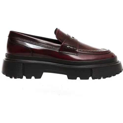 Leather Bordeaux Tank Loafer - Size 35 , female, Sizes: 4 UK, 3 1/2 UK - Hogan - Modalova