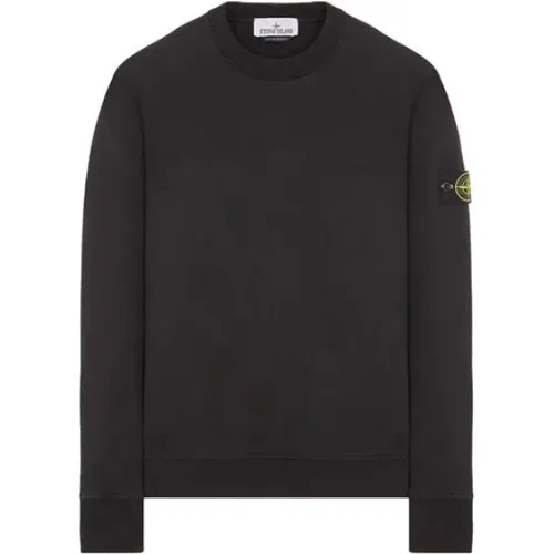 Schwarzer Rundhals-Sweatshirt Baumwollfleece , Herren, Größe: L - Stone Island - Modalova