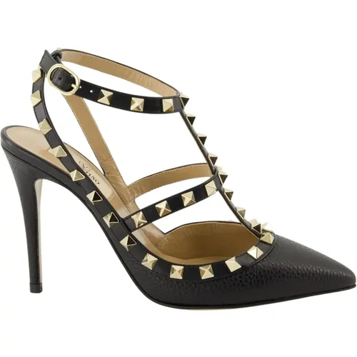 Rockstud Schwarze Lederabsätze - Valentino Garavani - Modalova