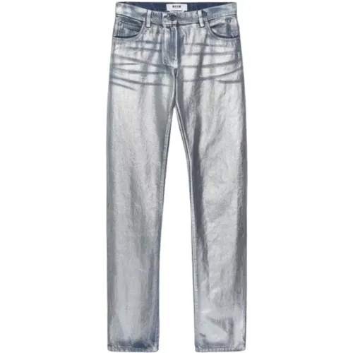 Metallic Slim Fit Denim Hose , Damen, Größe: M - MSGM - Modalova