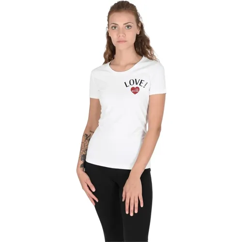 Weißes Baumwollmisch-T-Shirt , Damen, Größe: 2XS - Love Moschino - Modalova