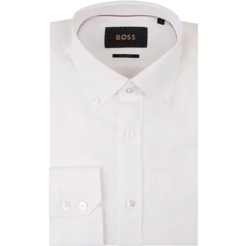 Weißes Leinenhemd mit Knopfleiste , Herren, Größe: L - Hugo Boss - Modalova