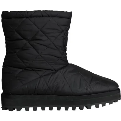 Schwarze Nylon Gepolsterte Mid Calf Stiefel - Dolce & Gabbana - Modalova