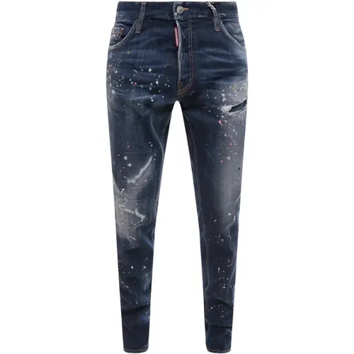 Blaue Farbspritzer Slim-Fit Jeans - Dsquared2 - Modalova