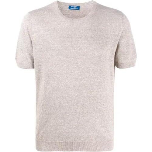 Linen/cotton knit t-shirt , male, Sizes: 4XL - Barba - Modalova