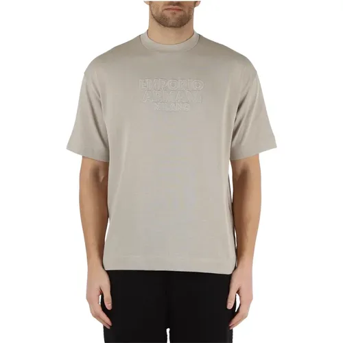 T-Shirt aus schwerer Baumwolle mit gesticktem Logo vorne - Emporio Armani - Modalova