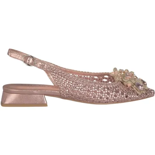 Raffia Flat Shoe with Jewel Flower , female, Sizes: 7 UK, 5 UK, 6 UK, 8 UK, 4 UK, 9 UK, 3 UK - Alma en Pena - Modalova