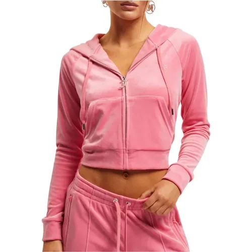 Samt Cropped Hoodie Rosa - Juicy Couture - Modalova