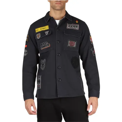 Cotton Shirt Jacket with Contrast Appliques , male, Sizes: M - Replay - Modalova