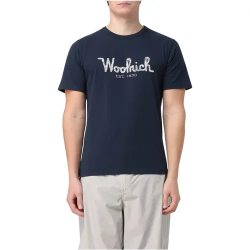 Embroidered Logo T-Shirts and Polos , male, Sizes: S, M, L - Woolrich - Modalova