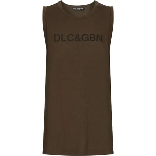 Logo-print cotton tank top , male, Sizes: M, L - Dolce & Gabbana - Modalova