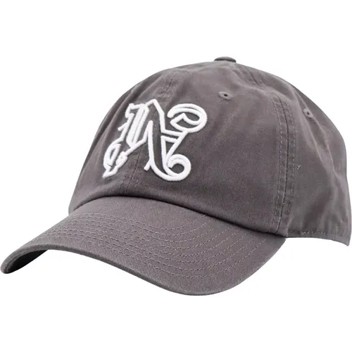 Grey Embroidered Monogram Hats & Caps , male, Sizes: ONE SIZE - Palm Angels - Modalova