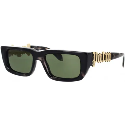 Rechteckige Sonnenbrille mit grünen Gläsern , unisex, Größe: 54 MM - Palm Angels - Modalova