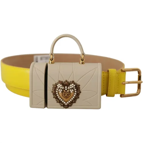 Gelbes Leder Devotion Heart Micro Bag Kopfhörer Gürtel - Dolce & Gabbana - Modalova