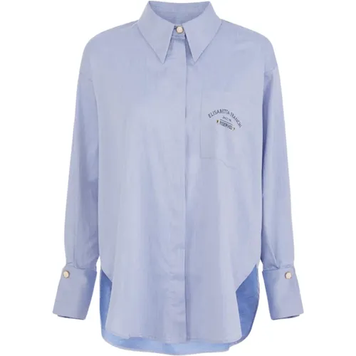 Cotton Poplin Shirt with Embroidered Logo , female, Sizes: XS - Elisabetta Franchi - Modalova