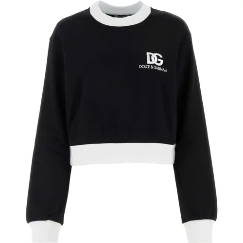 Schwarzer Baumwollmisch-Sweatshirt , Damen, Größe: 2XS - Dolce & Gabbana - Modalova
