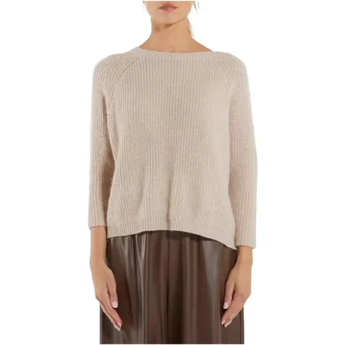 Cremefarbener Pullover Klassischer Rundhalsausschnitt Lange Ärmel , Damen, Größe: M - Max Mara Weekend - Modalova