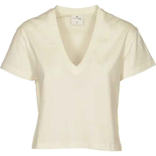 V Neck Cropped T-Shirt , female, Sizes: S - Courrèges - Modalova