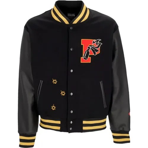 Schwarze Varsity College Jacke Eco-Leder , Herren, Größe: L - Propaganda - Modalova