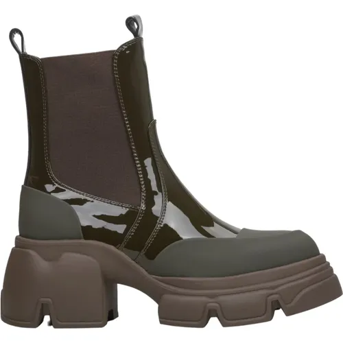 Damen Dunkelgrüne Chelsea Boots aus Patent Echtem Leder Er00114452 , Damen, Größe: 35 EU - Estro - Modalova