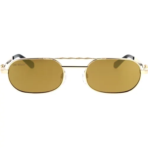 Goldene Metall Oval Sonnenbrille mit verspiegelten Gläsern , unisex, Größe: 54 MM - Off White - Modalova