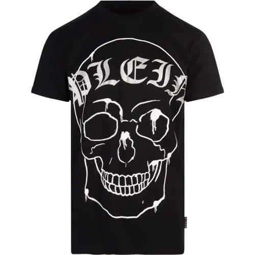 Schwarzes T-Shirt mit Totenkopfdruck und Polos , Herren, Größe: S - Philipp Plein - Modalova