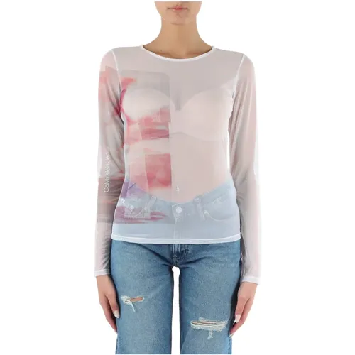 Semitransparentes Rundhals-Top , Damen, Größe: S - Calvin Klein Jeans - Modalova