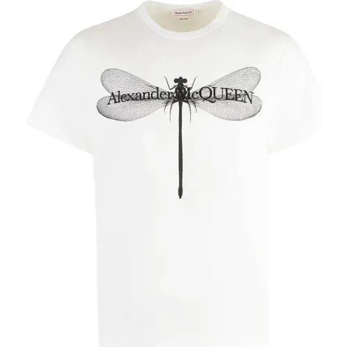 Geripptes Baumwoll-T-Shirt mit Frontdruck , Herren, Größe: M - alexander mcqueen - Modalova