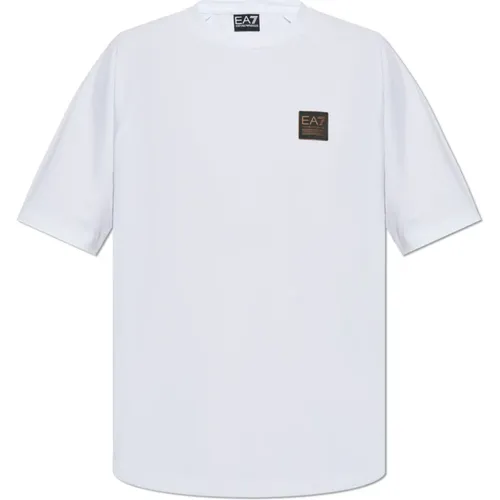 T-Shirt mit Logo-Patch , Herren, Größe: M - Emporio Armani EA7 - Modalova