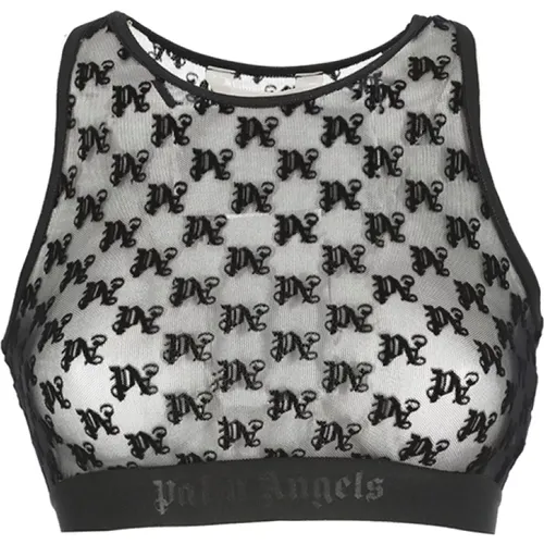 Schwarzes Ärmelloses Monogramm-Top , Damen, Größe: S - Palm Angels - Modalova