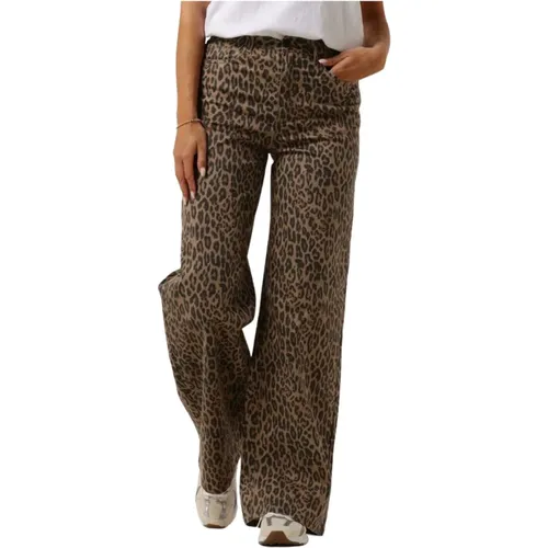 Leopard Print Wide Leg Jeans , Damen, Größe: L - Object - Modalova