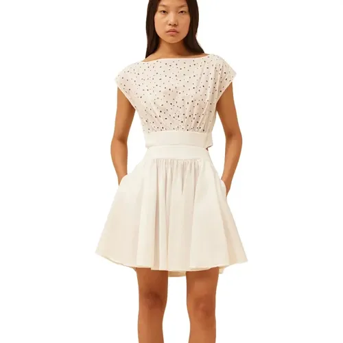 Weiße Sangallo Top Kleid , Damen, Größe: S - Semicouture - Modalova