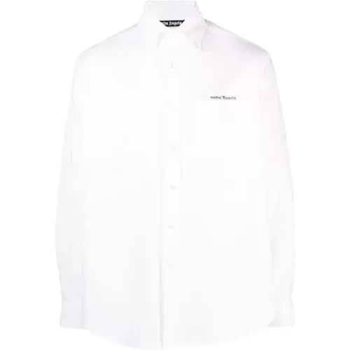 Weißes Maßgeschneidertes Hemd mit Bedrucktem Band , Herren, Größe: S - Palm Angels - Modalova