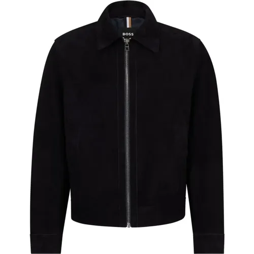 Boss Malbano 4 Leather Jacket Size: 48, colour: Navy , male, Sizes: XL - Hugo Boss - Modalova
