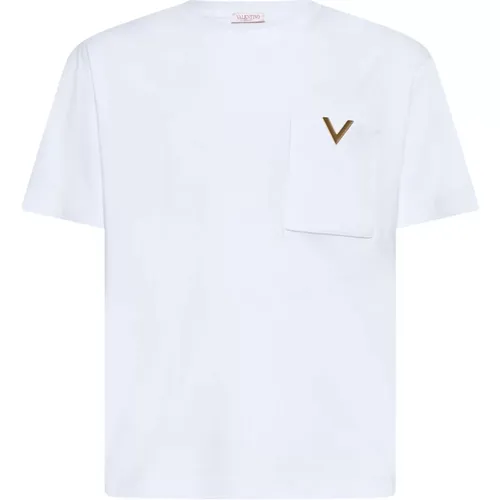 T-shirt with V logo plaque , male, Sizes: M, L - Valentino - Modalova