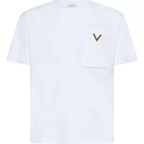 T-shirt with V logo plaque , male, Sizes: M, XL, L, S - Valentino - Modalova