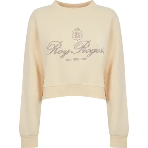 Baumwollcreme bestickter Pullover , Damen, Größe: S - Roy Roger's - Modalova