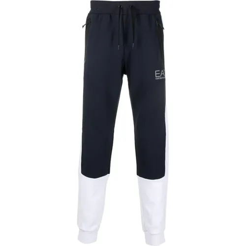 Blaue Herren-Sweatpants mit Reißverschlusstaschen , Herren, Größe: L - Emporio Armani EA7 - Modalova