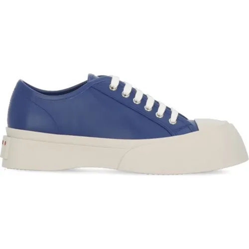 Blaue Ledersneakers mit Kontrastierender Sohle , Damen, Größe: 38 EU - Marni - Modalova