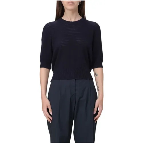Blauer Baumwoll-Rundhalsausschnitt-Pullover , Damen, Größe: L - Aspesi - Modalova