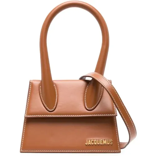 Black Top Handle Bag with Gold Logo , female, Sizes: ONE SIZE - Jacquemus - Modalova